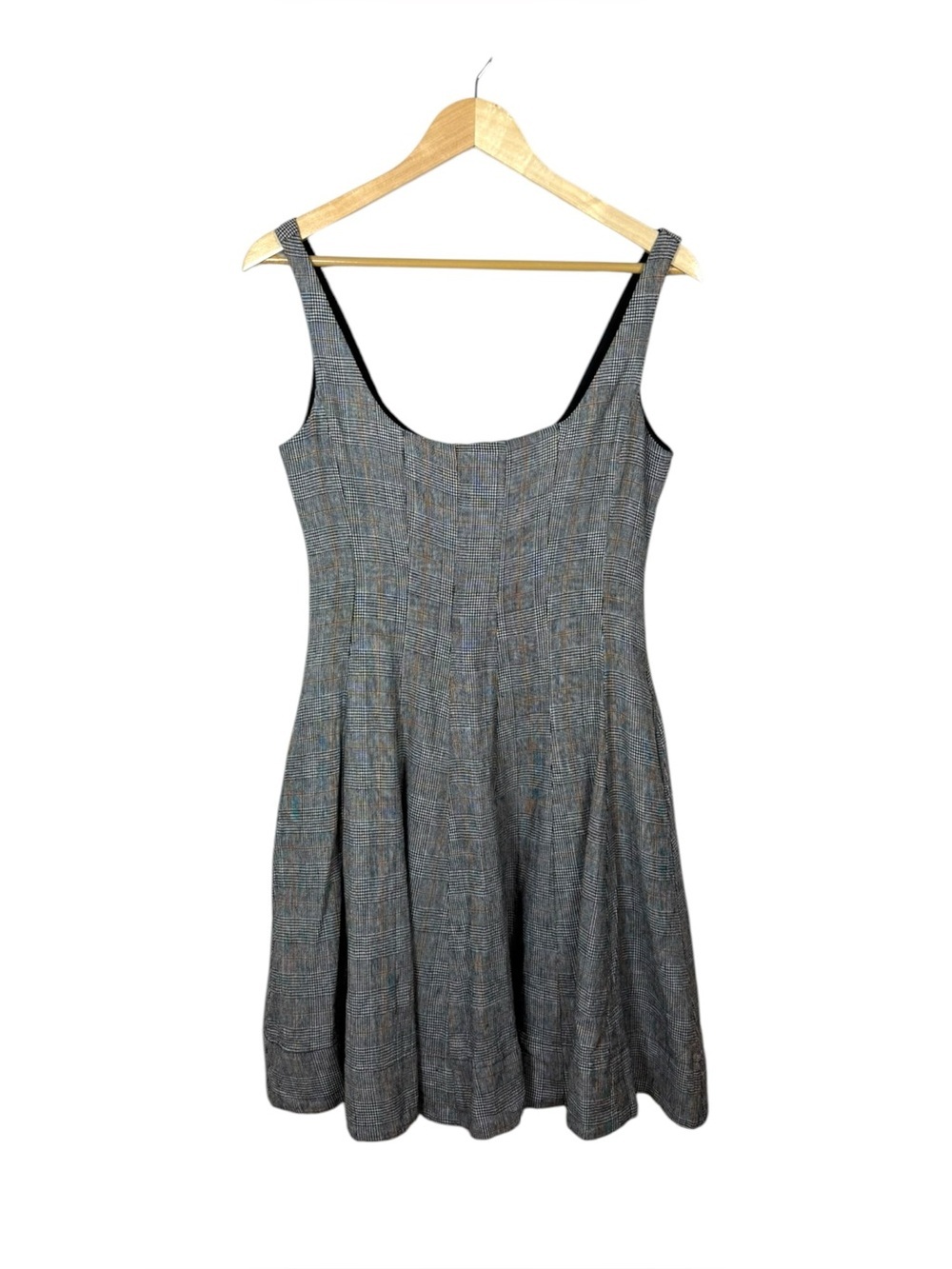 Bailey 44 Plaid Houndstooth Linen Blend Fit Flare Dress Size 4 Academia